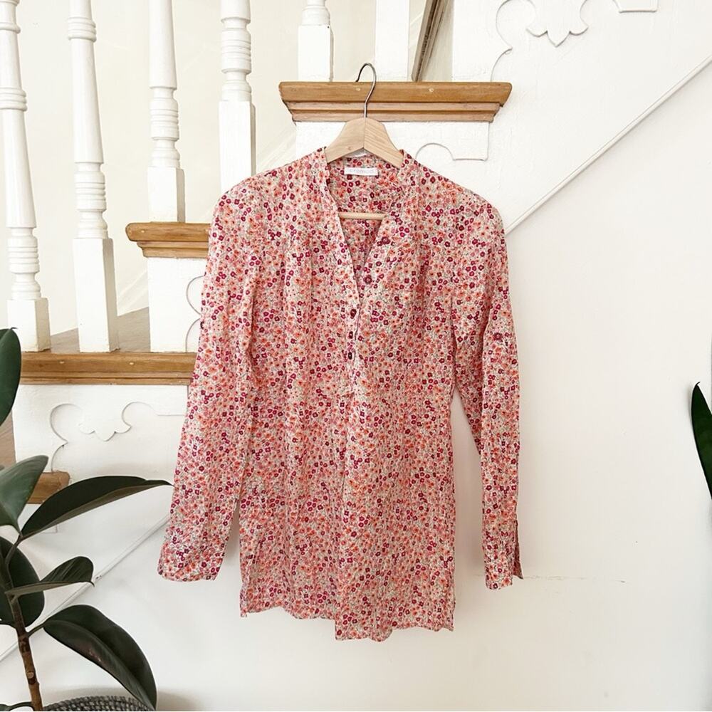 Promod Floral Button Down Blouse Long Sleeve Lightweight Cotton Top Size EU 36